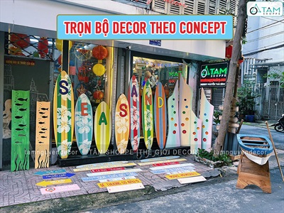Bộ bảng hiệu ván lướt sóng, đồ decor quán cafe Sea Sand phong cách biển [Nhận thi công] CC-BIEN-2400